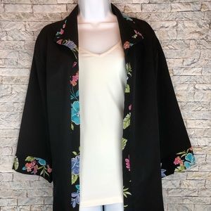 BonWorth Floral Trim Kimono Blazer Jacket